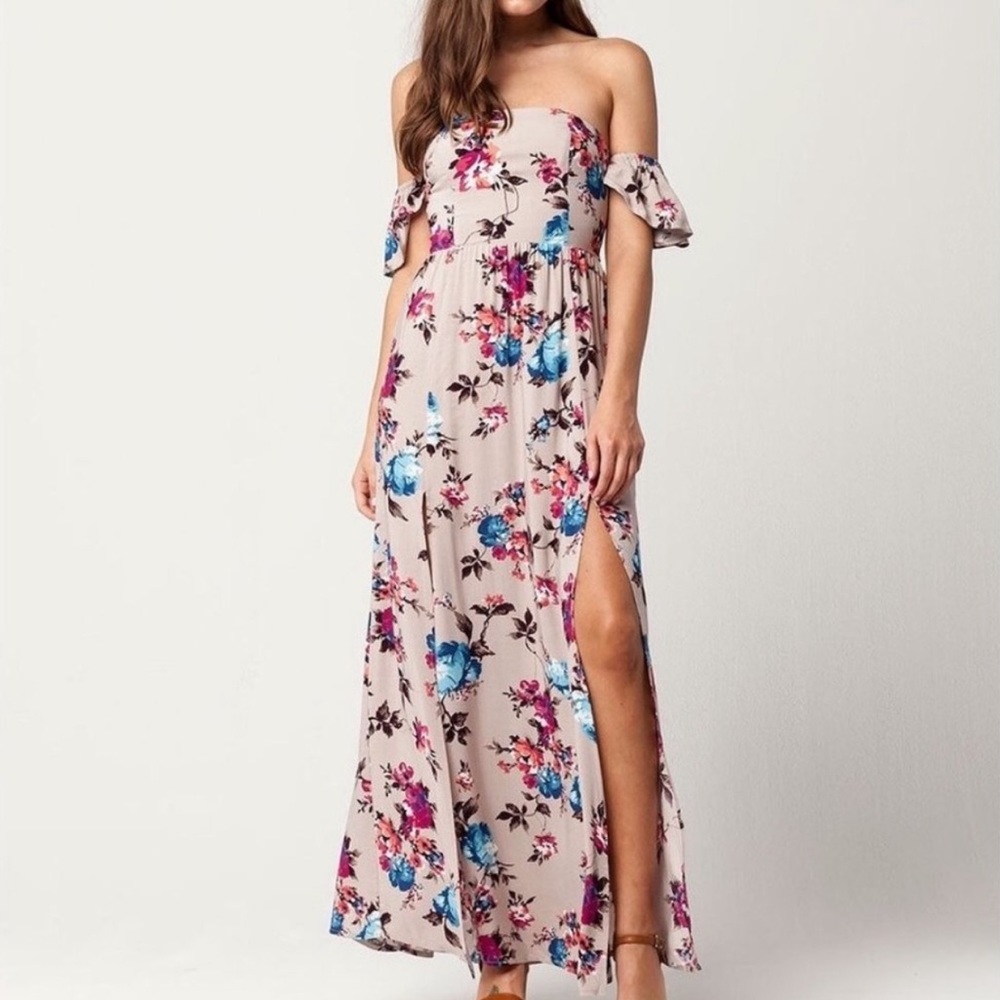 Band of Gypsies Tan Floral Maxi Dress
